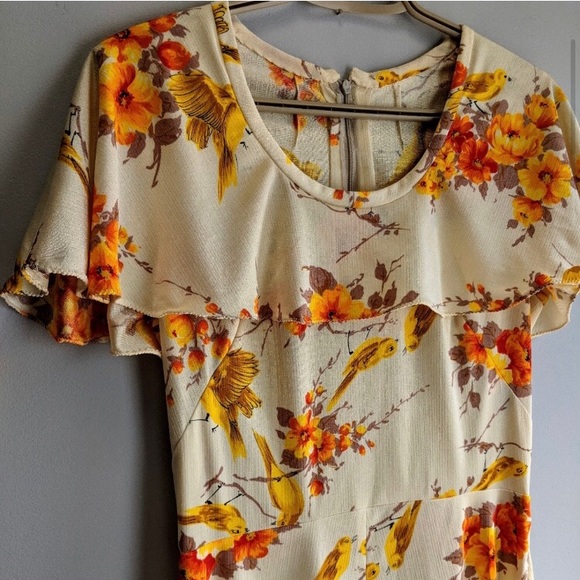 Vintage handmade 70's floral bird Maxi Dress - Picture 3 of 7
